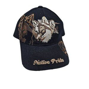 Native Pride Wolf Embroidered Cap Adjustable Fit WEST Best Headwear Adjustable